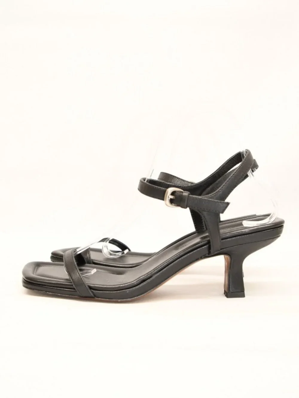 $330 Vince Coco Ankle Strap Sandal BLACK LEATHER SQUARE TOE 8 US (DD3)
